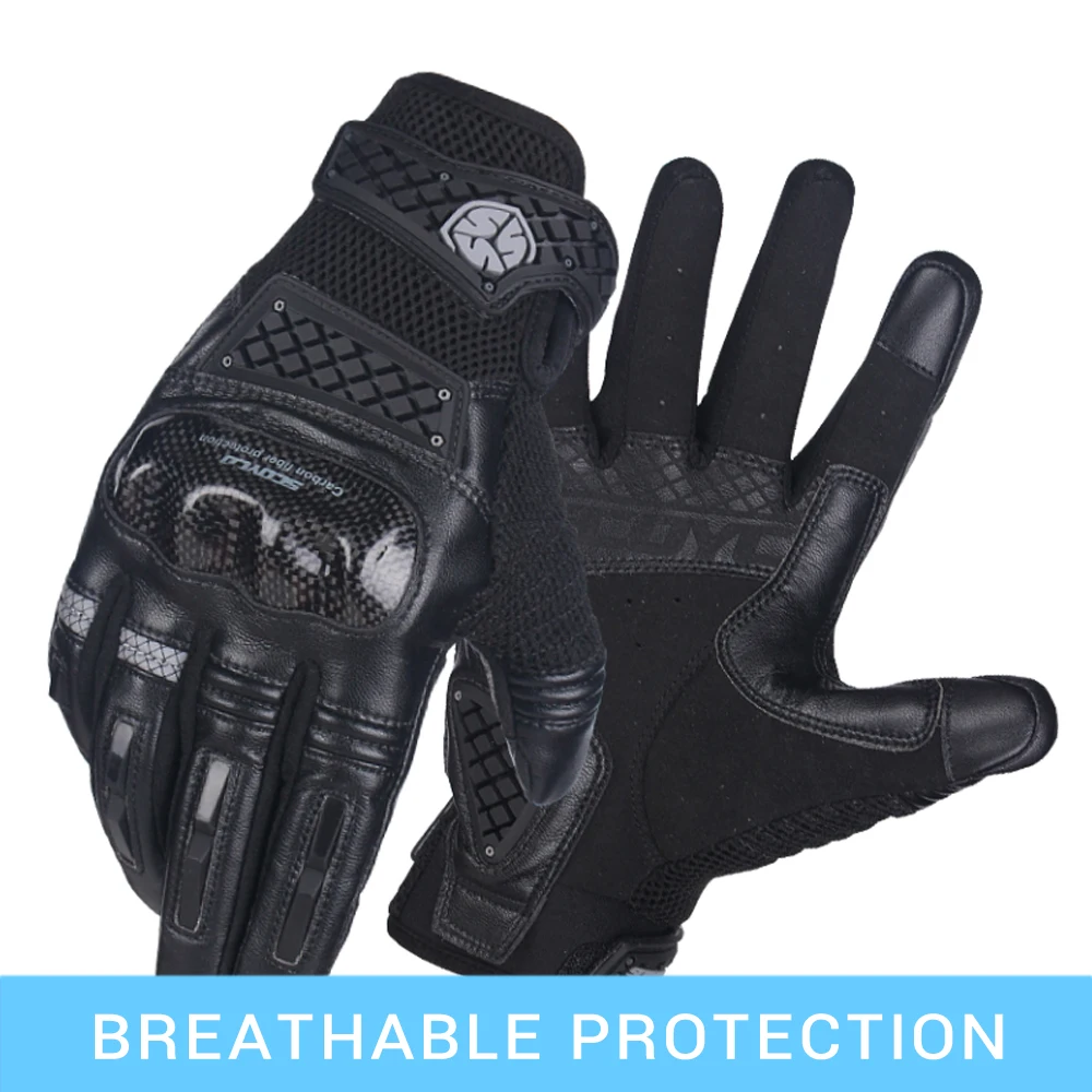 SCOYCO мотоциклетные перчатки летние дышащие мото перчатки из углеродного волокна перчатки для мотокросса Сенсорная Функция Guantes мото перчатки для верховой езды - Цвет: MC52 Black