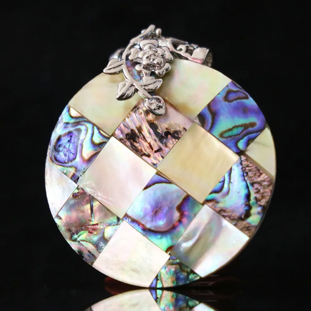 Fashion natural abalone white mother shell pendant splicing flat big round 50mm women jewelry making B1149 | Украшения и