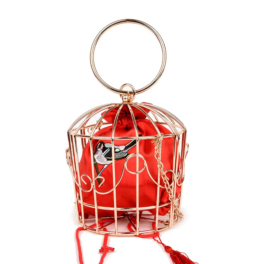 Винтажная металлическая клетка для птиц дизайн кисточкой Вышивка Сумка через