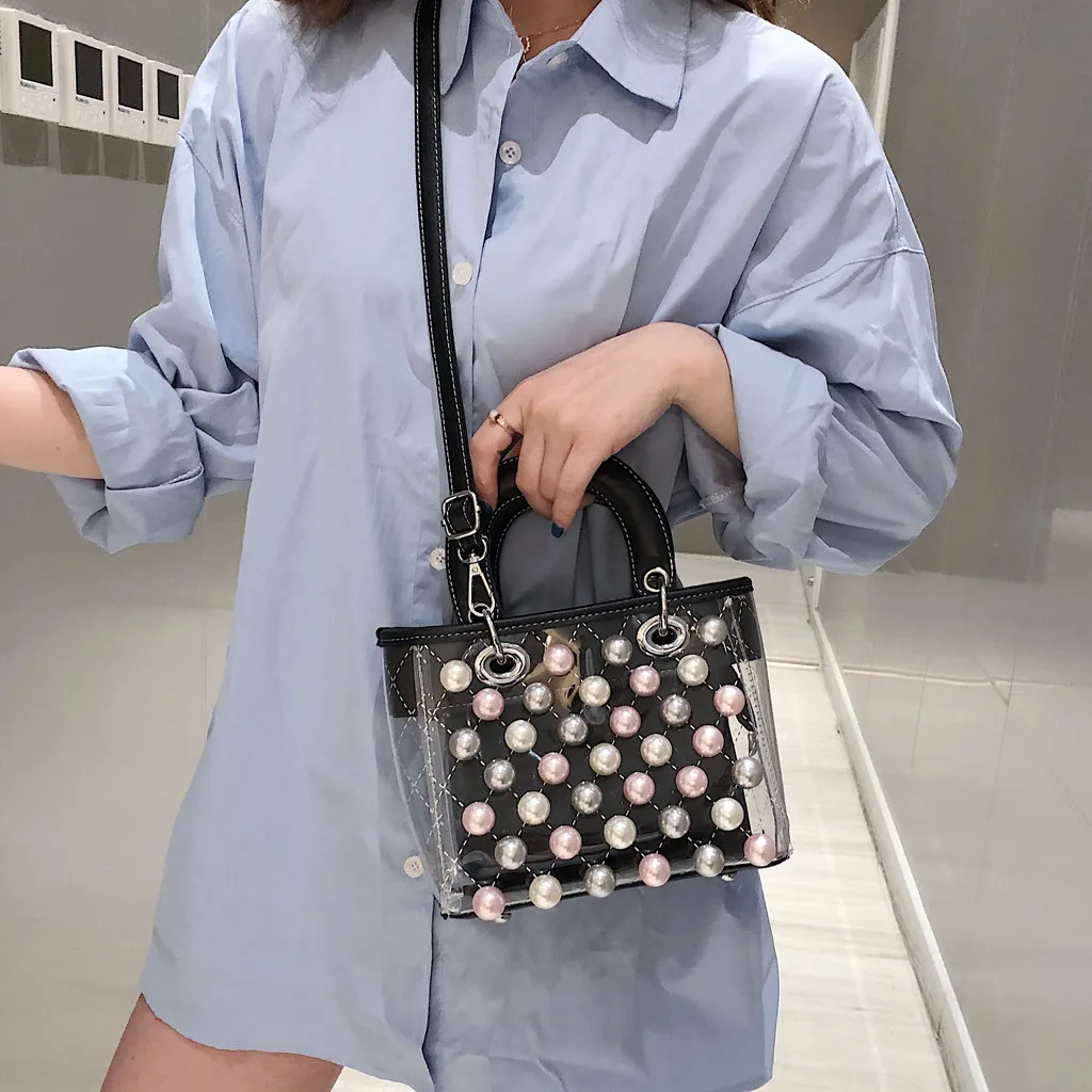 

Girl Pearl Dot Transparent Crossbody Square Bags Women Cute Waterproof Candy Color Messenger Bag With Interior Slot Pocket