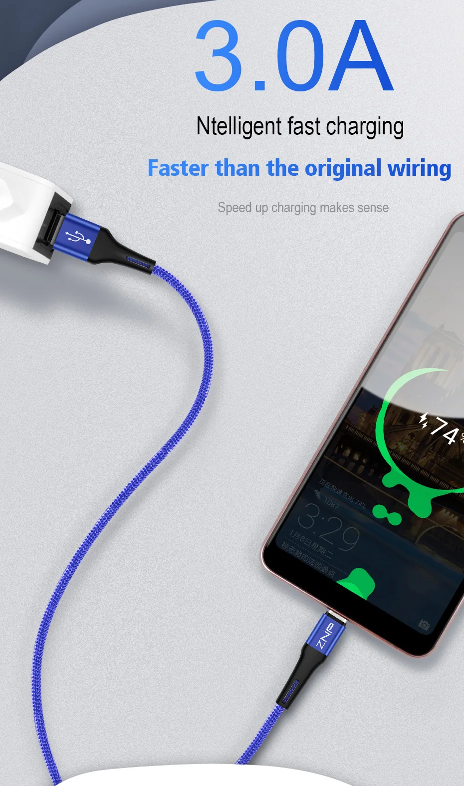 Fantastic Nylon Braided Bendable Joint 3A USB Cable Ampere
