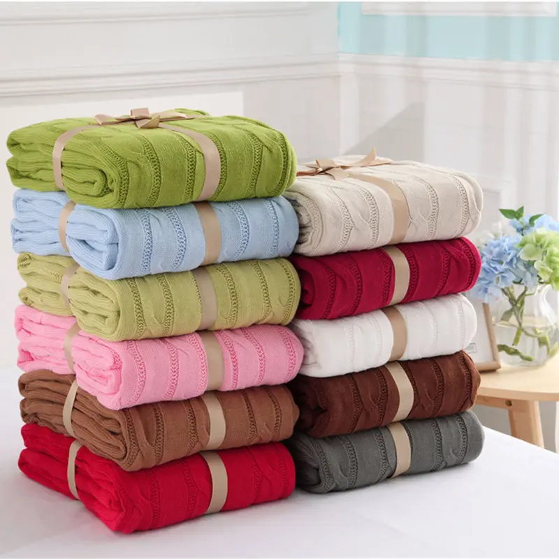 

Hot sale high quality 100% cotton white, beige, brown, gray, red, green knit blanket for sofa/bed/home blanket for spring