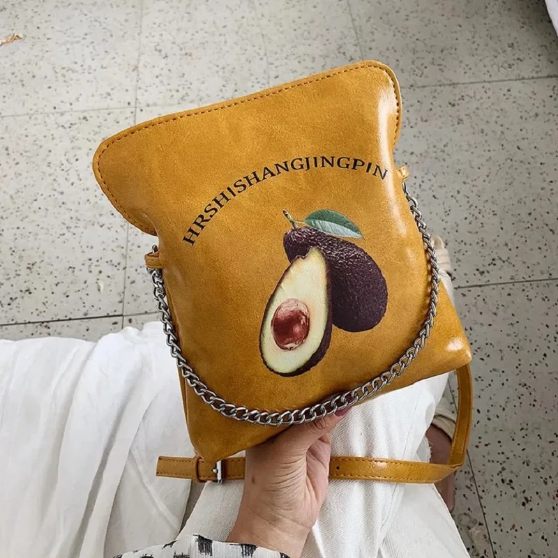 

Elegant Female Flap Crossbody Bag PU Leather Avocado Printing Women's Designer Handbag Lock Chain Shoulder Messenger Bags