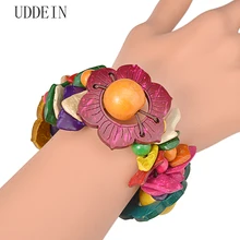 UDDEIN цветок деревянный браслет для женщин богемный многослойный нагрудник бусины ювелирные изделия одно направление strand браслеты и браслеты