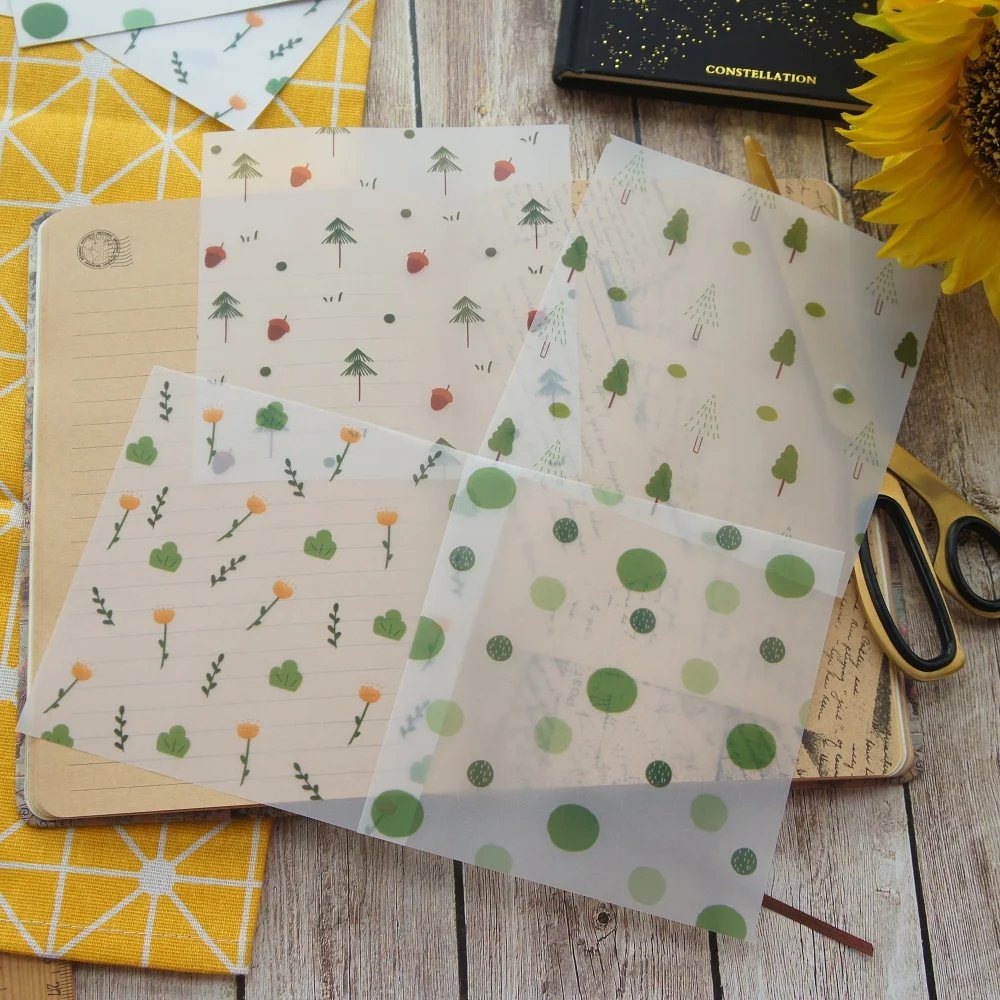 

20 Sheets/lot 12.8*12.8cm DIY Green Forest Transparency Paper Creative Paper Craft Background Scrapbook Paper