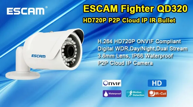 Escam Fighter QD320 мини IP камера 1,0 МП HD 720P Onvif P2P ИК наружное наблюдение ночное видение инфракрасная камера видеонаблюдения