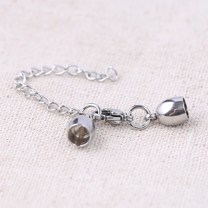 

reidgaller 5 sets fit 5mm round leather cord stainless steel end caps with lobster clasp and tail chain for jewelry making