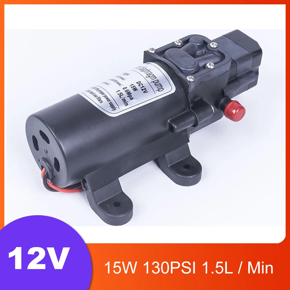 

DC 12V 15W 130PSI 1.5L / Min Water High Pressure Diaphragm Pump Self-priming Pump Automatic Switch For Garden Wagon
