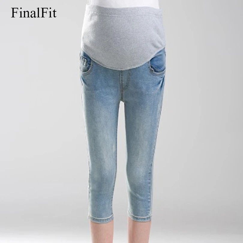 

M-2XL Maternity Capris Blue Cotton Pregnancy Capris Jeans Pants