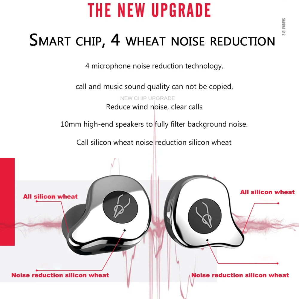 5  SABBAT E12 Professional Bluetooth 5.0 Earphone Wireless Headset HiFi Sports Earbuds Headphone Noise Isolation in ear headphones  (9)