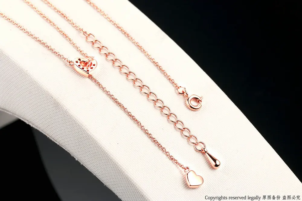 Double Fair Brand OL Style Sweet Heart Cubic Zirconia Necklaces & Pendants Rose Gold Wedding Crystal Jewelry For Women DFN159