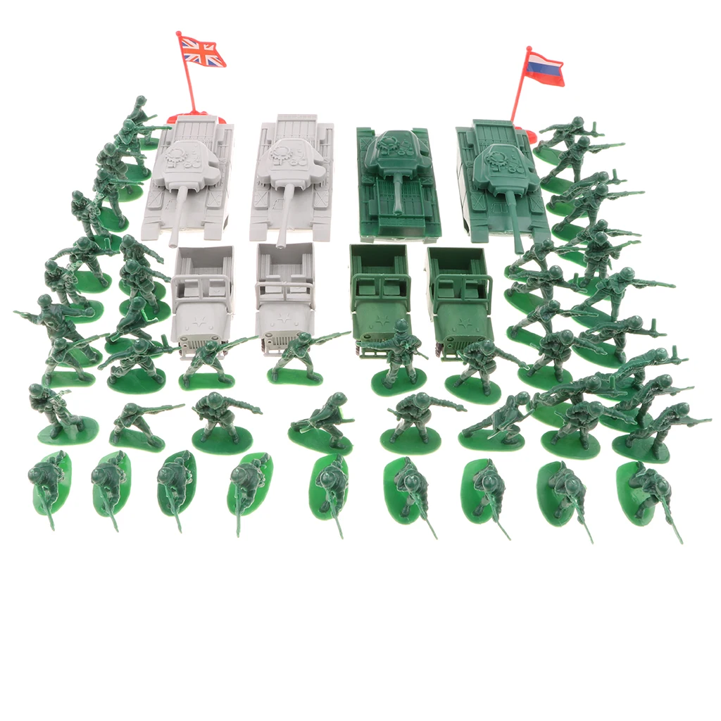 

80PCS Realistically Battlefield Toy Soldier Figures Tank Jeep Cars Flag Playset for Army Sand Scene Model Set Toys for Kids