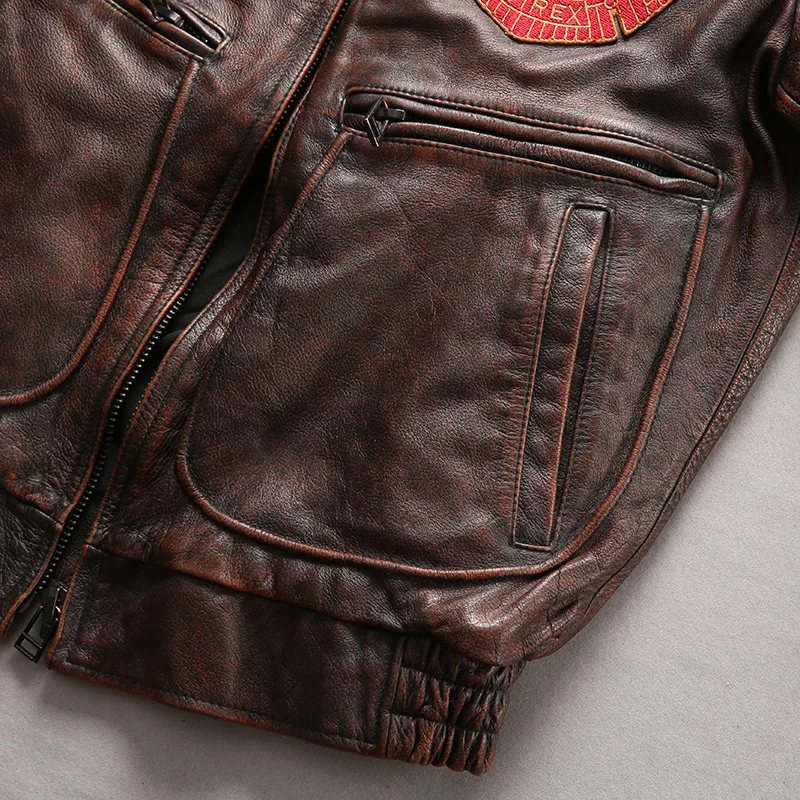 Black Friday Read Description! Asian size men's cow leather jacket mens genuine cowhide leather vintage embroidery jacket A9807