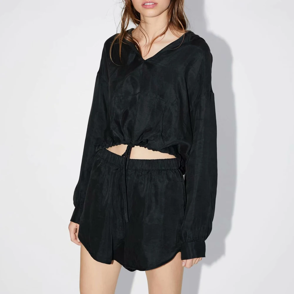 

2019 za autumn women's causal short hooded pockets female's loose sweatshirts pullovers pockets for girls xs s m l