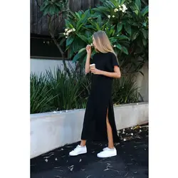 Макси платье-футболка женское летнее пляжное повседневное сексуальное Бохо трикотажная винтажная повязка облегающее Черное длинное