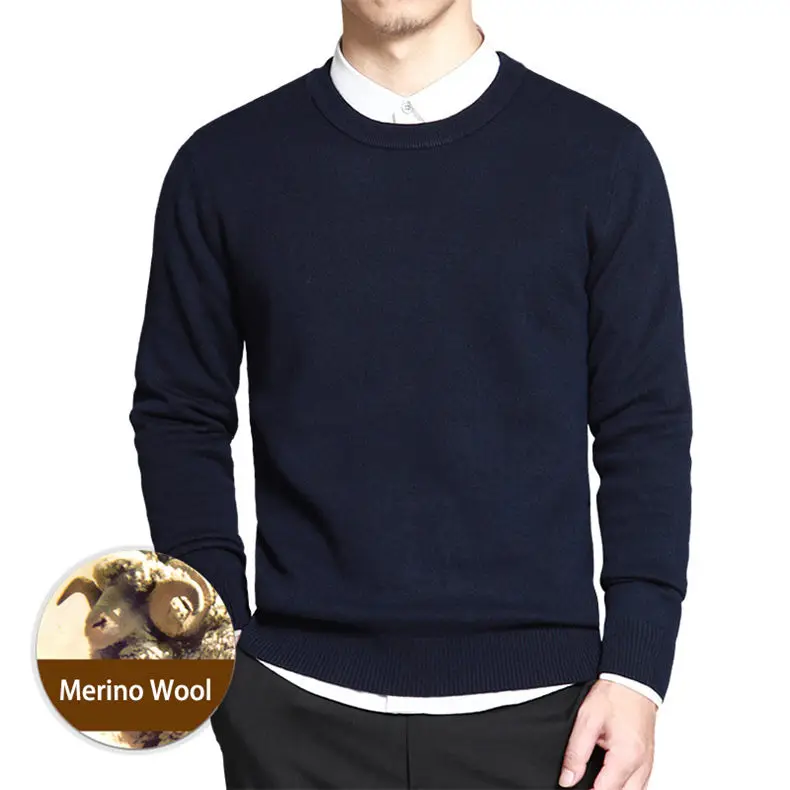 Dropshipping Sweater Men Pullover Merino Wool O Neck Men Sweater Jumper Spring Autumn Winter Warm Woolen Male knitwear Navy 3XL01