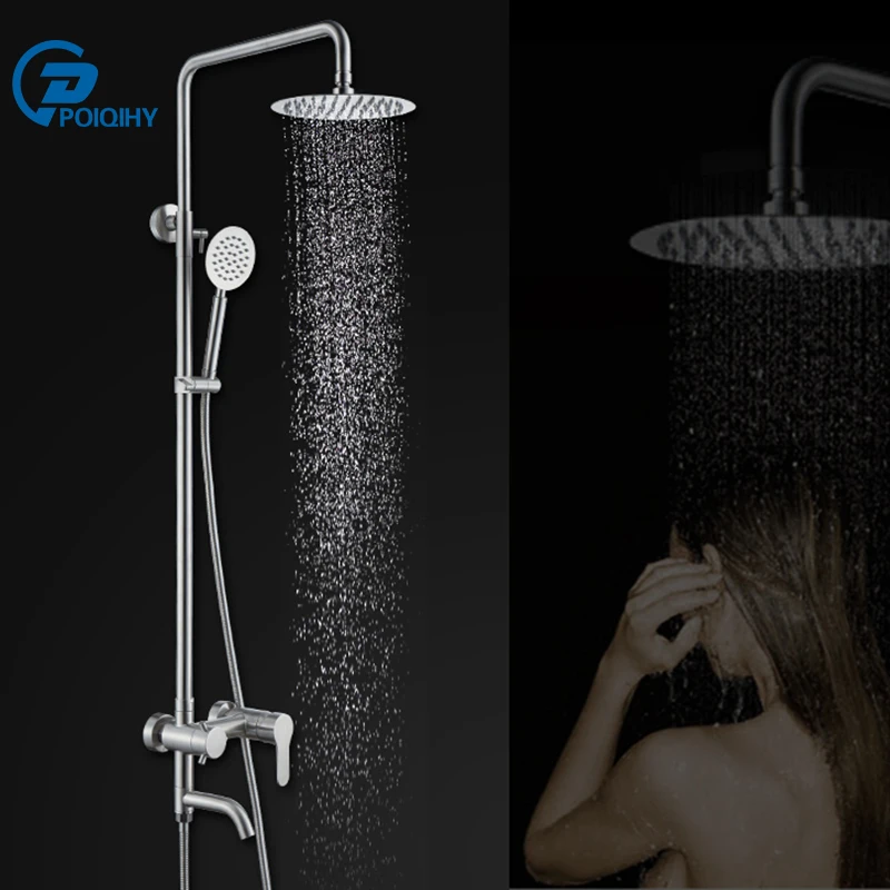 

POIQIHY Rotatable Lifting Type Stainless Steel Shower Faucet Set Ultrathin Shower Head Mixer Faucet Bath Shower Tap