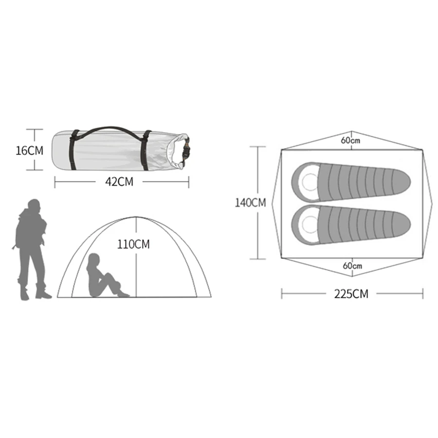 Camping Tent 2-3 People Camping Tent Aluminum Poles Outdoor Travel Double Layer Waterproof Windproof Lightweight