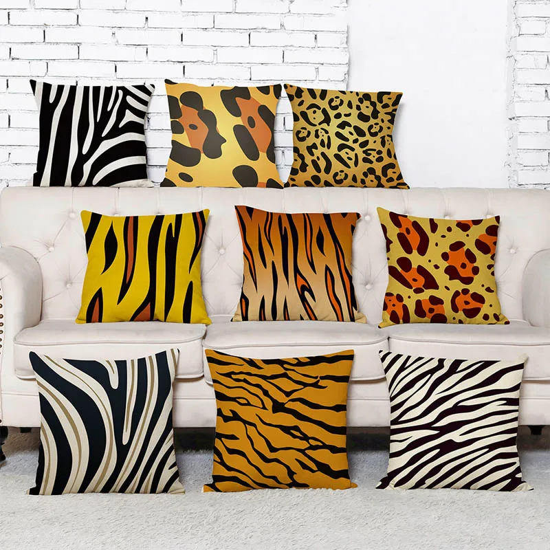 

Fashion new animal skin pattern leopard tiger pattern zebra pattern linen hug pillowcase car home decoration sofa cushion cover