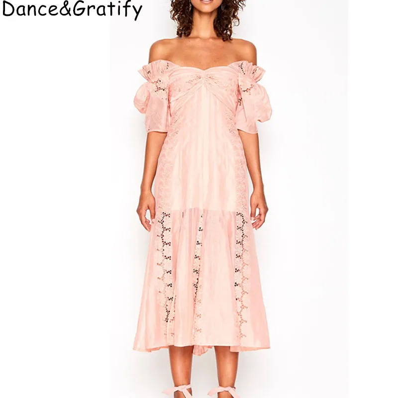 

High Quality Luxury Runway Self Portrait Dress 2019 Summer Women's Puff Sleeve Hollow Out Party Elegant Lace Dress