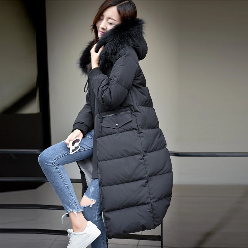 Taille Femmes Plus À Veste Thickes Manteaux Capuche Blanc Bas army Green Surdimensionné Vers Canard Le Duvet La Longue Qh0999 Col De Survêtement 2017 Noir Fourrure Top Parka 00rq5