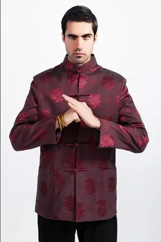

Free Shipping Burgundy Spring Chinese Style Men's Polyester silk Kung-Fu Jacket Coat M L XL XXL XXXL 2285-1