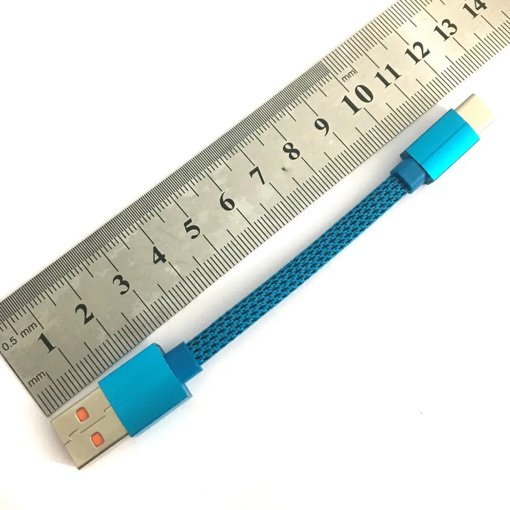 

New Universal Blue 10cm Super Short Flat Woven USB A to Type C USB Cable Cord Power Cable Sync Cable