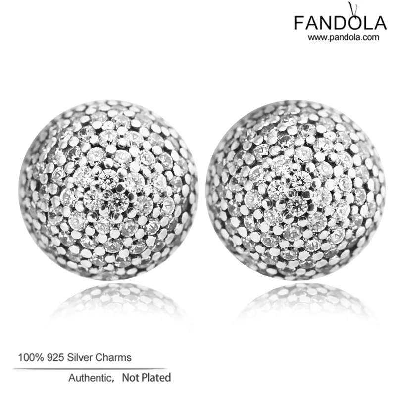 

FANDOLA Authentic 925 Sterling Silver Earring with Clear CZ Pave Round Stud Earrings For Women Fine Jewelry Accessories 2018