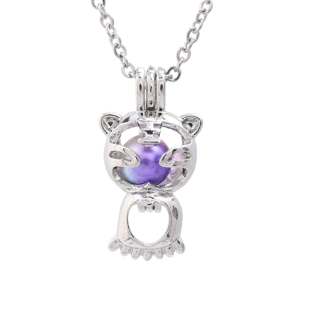 1pc Silver Plated Cute Little Tiger Paw Pearl Cage Pendant Necklace Oyster Jewelry Essential Oil Diffuser Lockets Fun Gift | Украшения и