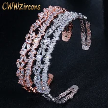 CWWZircons, регулируемый размер, модный бренд, в форме багета, кубический цирконий, розовое золото, цвет, манжета, браслет для женщин, BG002