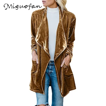 

Miguofan Long Women Jacket Coat Velvet Office Lady Vintage Open Stitch Long Sleeve Outwears Jackets 2019 Autumn Winter New