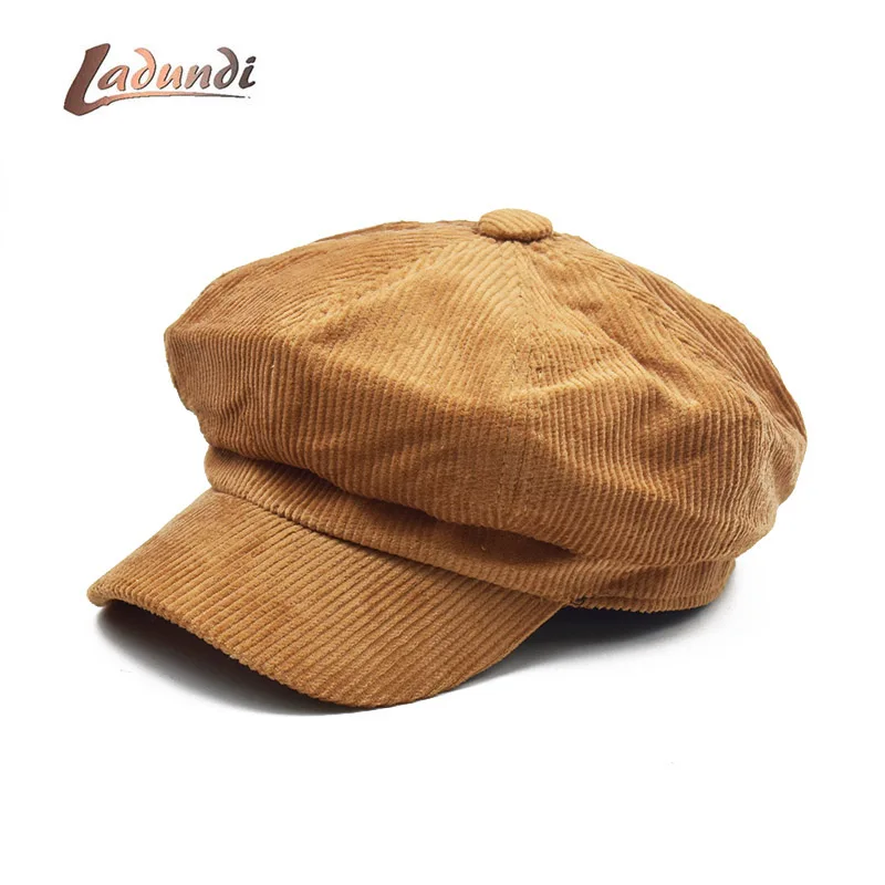 

Solid Color Lace Corduroy Women Flat Berets Cap Ladies Elegant Baker Girl Hat Duckbill Autumn Classic Female Hat
