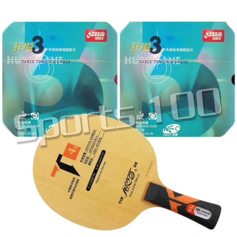 T4s com 2x Pró Combinação Raquete Galaxy Yinhe 3 Borrachas Longo Shakehand Dhs Neo Hurricane fl