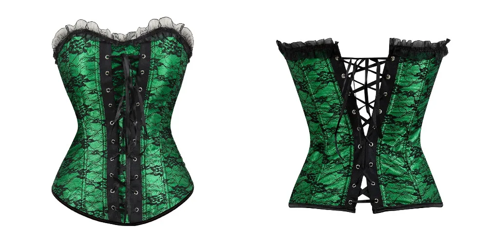 Women's Lace Cover Overbust Corset Lace Up Boned Lingerie Zipper Side Carnival Waist and Body Shaper Bustier Plus Size