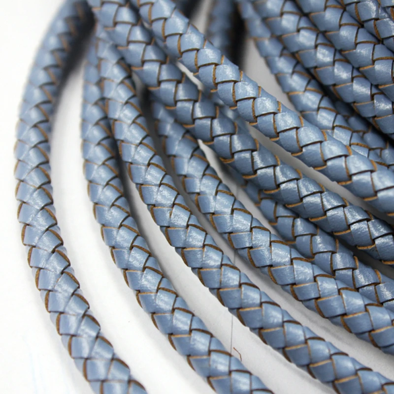 

1 Yard 6mm Diameter Round Jean Blue Woven Braided Leather Bolo Cord, Jewelry Making Leather Craft BP6M228