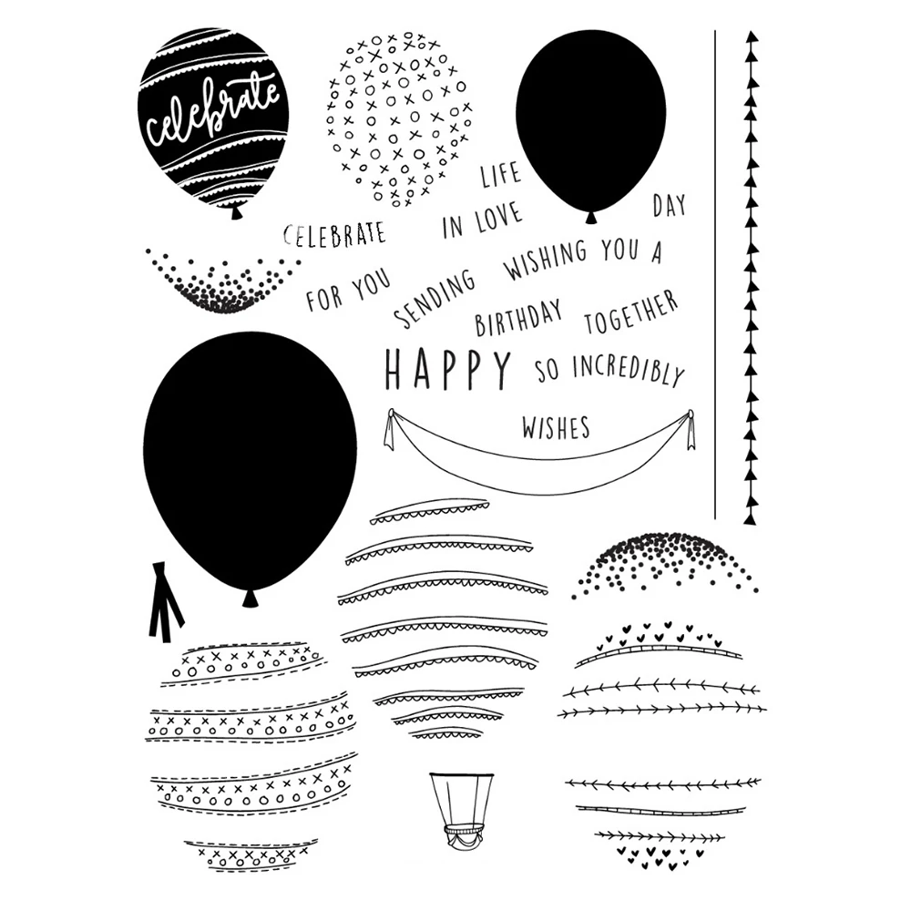 Прозрачный силиконовый штамп Happy Balloons печать для рукоделия скрапбукинга