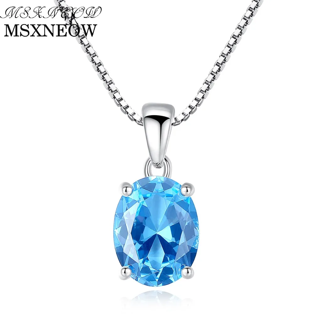 

MSXNEOW 2.3 Carat Oval Shape Solitaire Natural Sky Blue Topaz Stone Pendant 925 Sterling Silver Charms Chain Necklace for Women