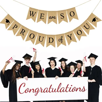 

Graduation Party Decoration Flags 2.8M We're So Proud of Your Decorations Burlap Professional Party 2019 Graduation Flag Banner