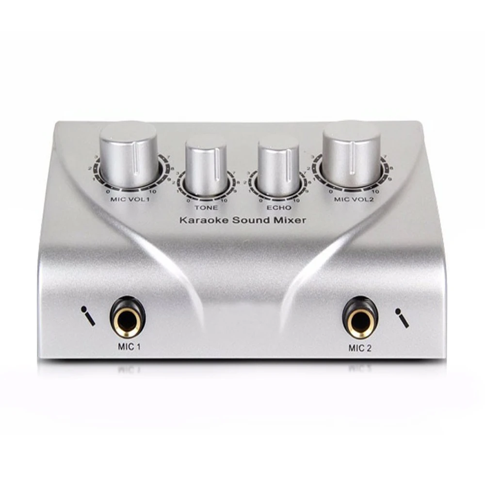 Professional Karaoke Sound Mixer With Cable Dual Mic Inputs Microphone Control Amplifier Echo Effect 3 Colors