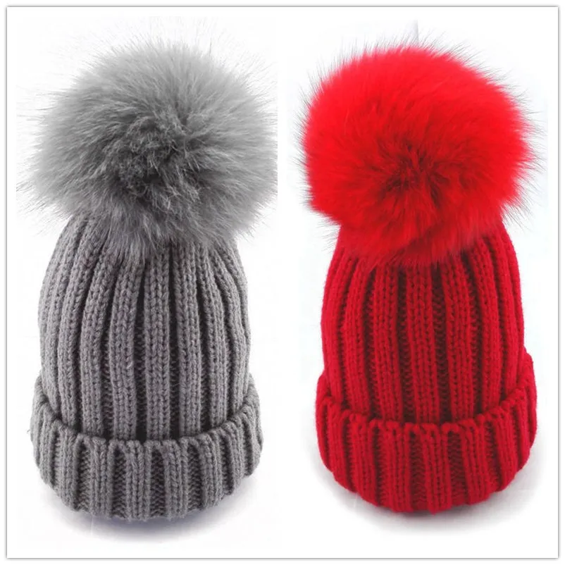 

Bnaturalwell Children Winter Fox Fur Hat For Girls Boy Real Fur Pompoms Ball Baby Warm Beanies Cap Kids Knitted Pompom Hat H045S