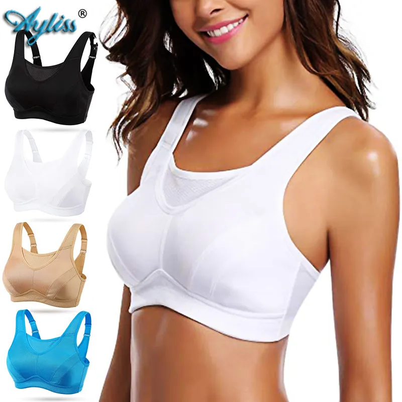 

Ayliss 1pc White Full Cup Professional Absorb Sweat Top Athletic Sports Bra High Impact Wire Free Plus Size Ladies Outdoor