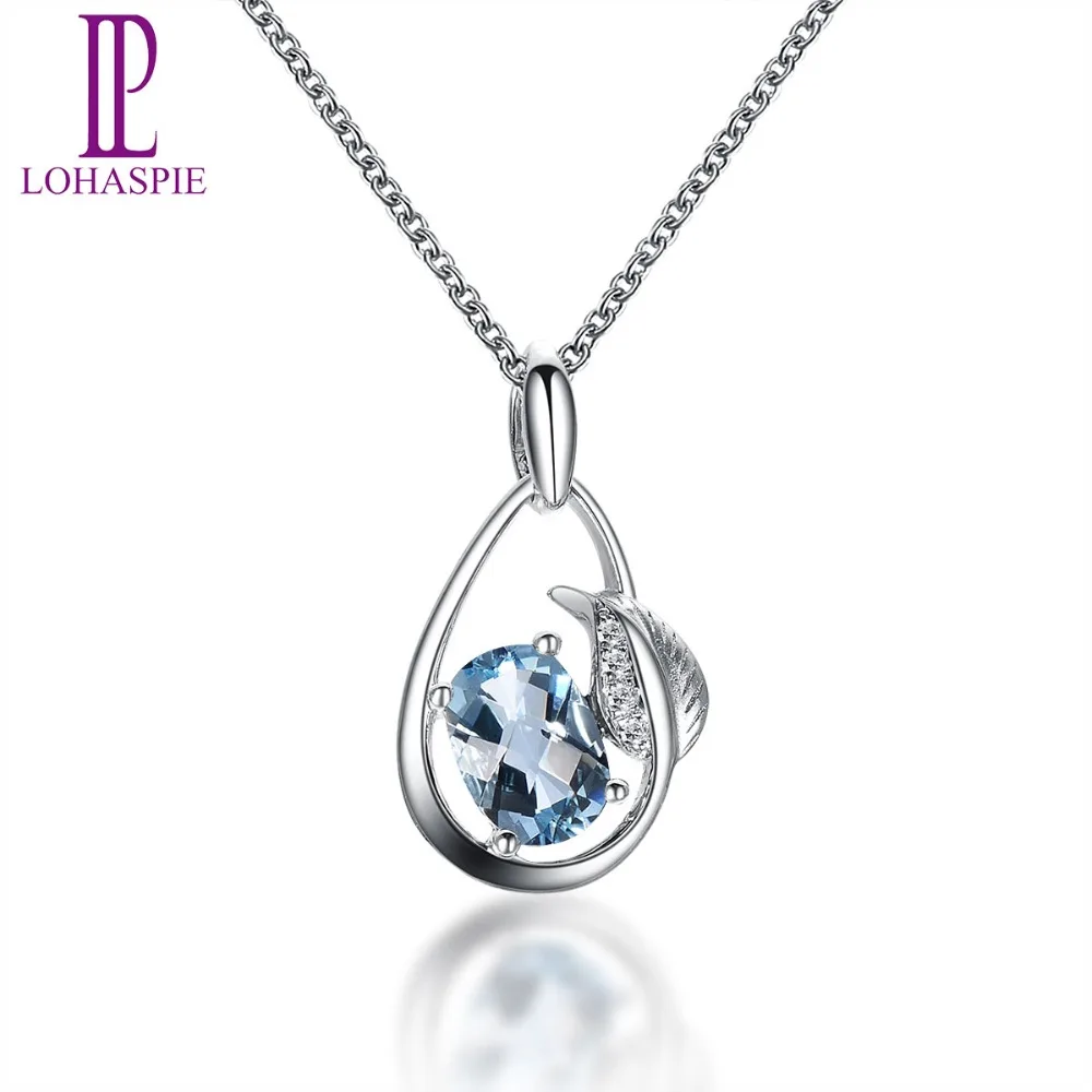 

Lohaspie Diamond-Jewelry Solid 18K 750 White Gold 0.69ct Natural Gemstone Aquamarine Fine Stone Jewelry For March Birthday Gift