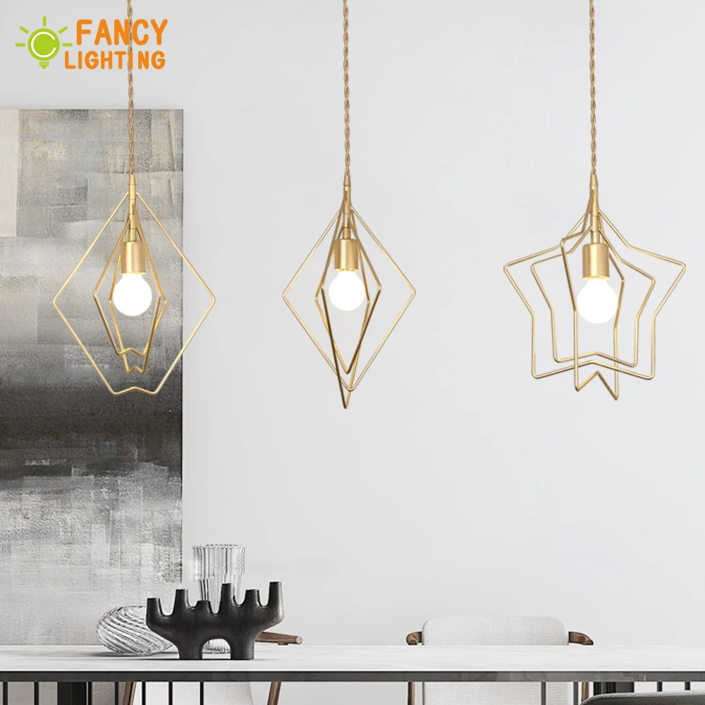 

(E27 Light Source For Free)Nordic Pendant light Star/Heart/Diamond hanglamp for dining/living room/home decor luminaire suspendu