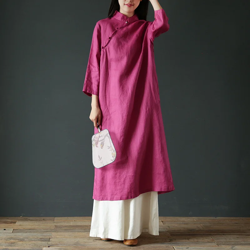 SCUWLINEN, весенне-летнее платье в винтажном китайском стиле, воротник-стойка, три четверти, улучшенное платье Чонсам S508 - Цвет: Rose Red
