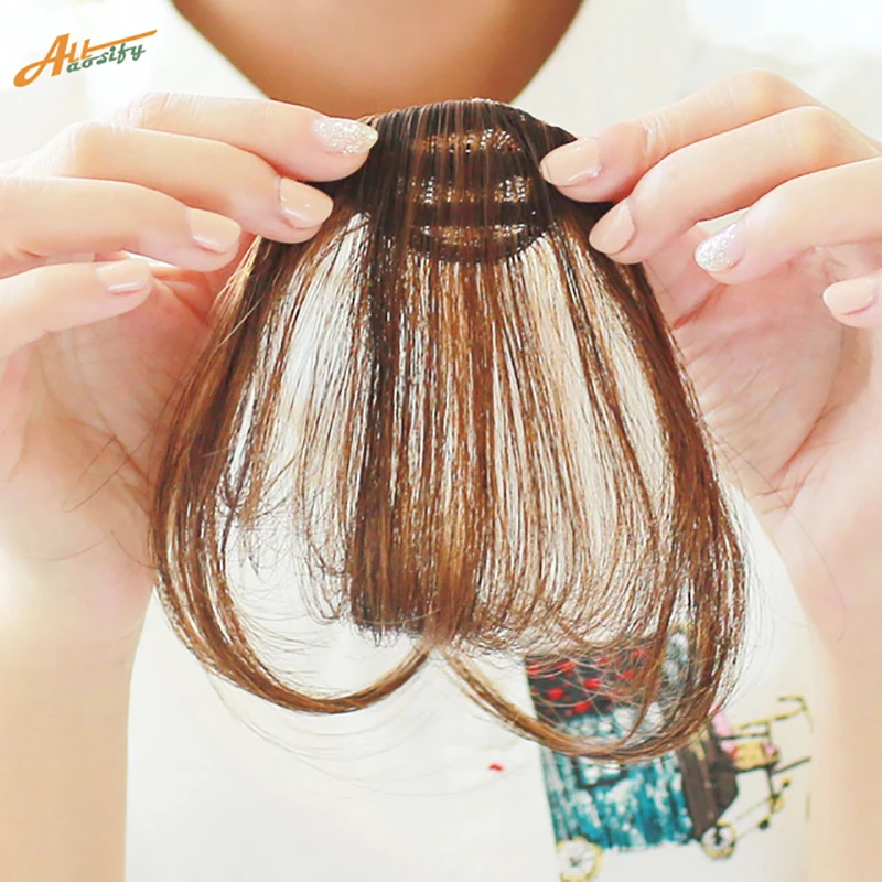 Fake Long Blunt Bangs Mini Clip In Hair Extension Synthetic False Hair