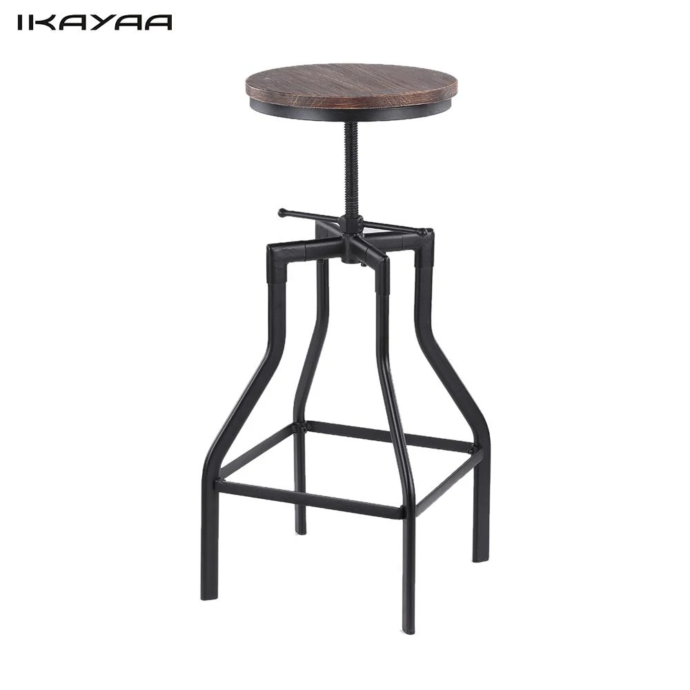 Ikayaa Height Adjustable Swivel Bar Stool Gaya Industri Natural