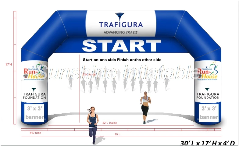 

Free blower 9m blue start finish line inflatable arch with detachable banner