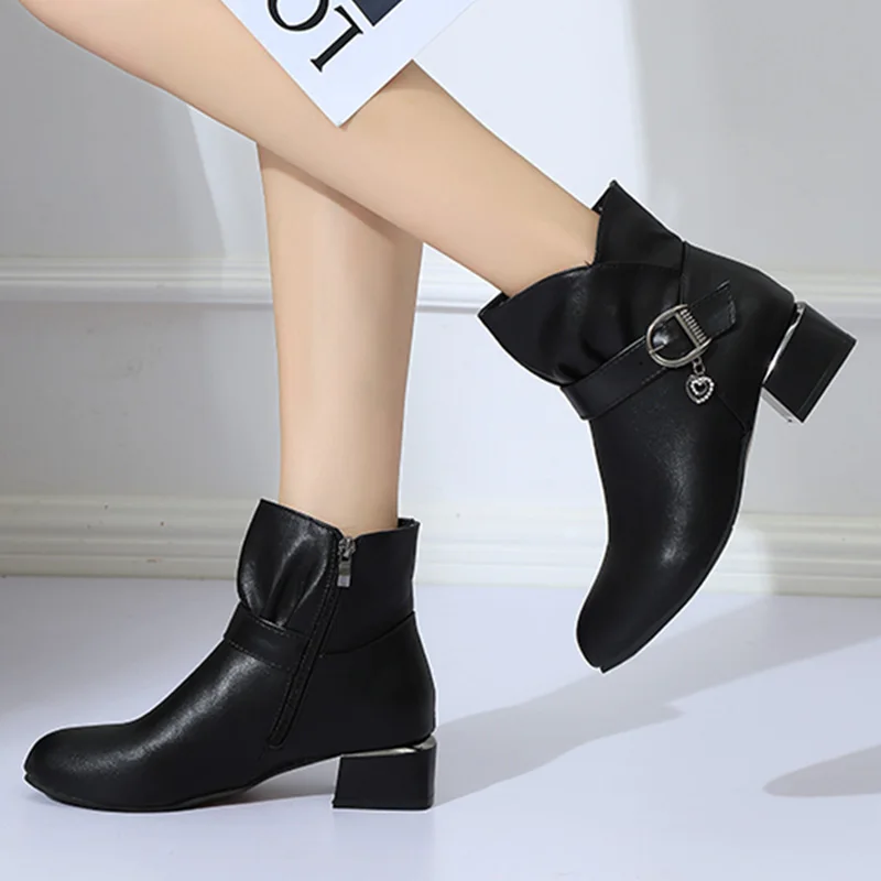 comfortable black booties low heel