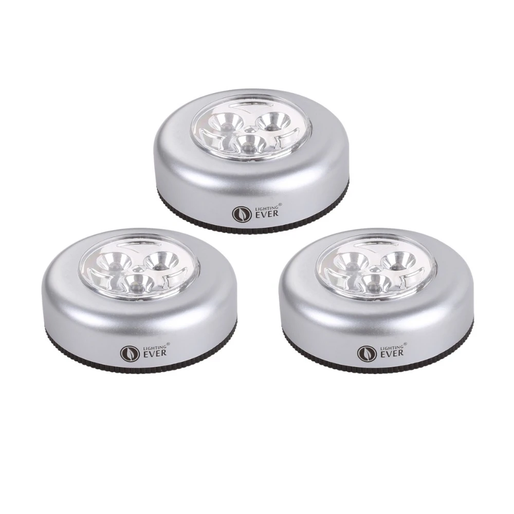 Free shipping LE 3 LED Puck Light Bulb, Battery Powered Tap Light Daylight White,Pack of 3 Units