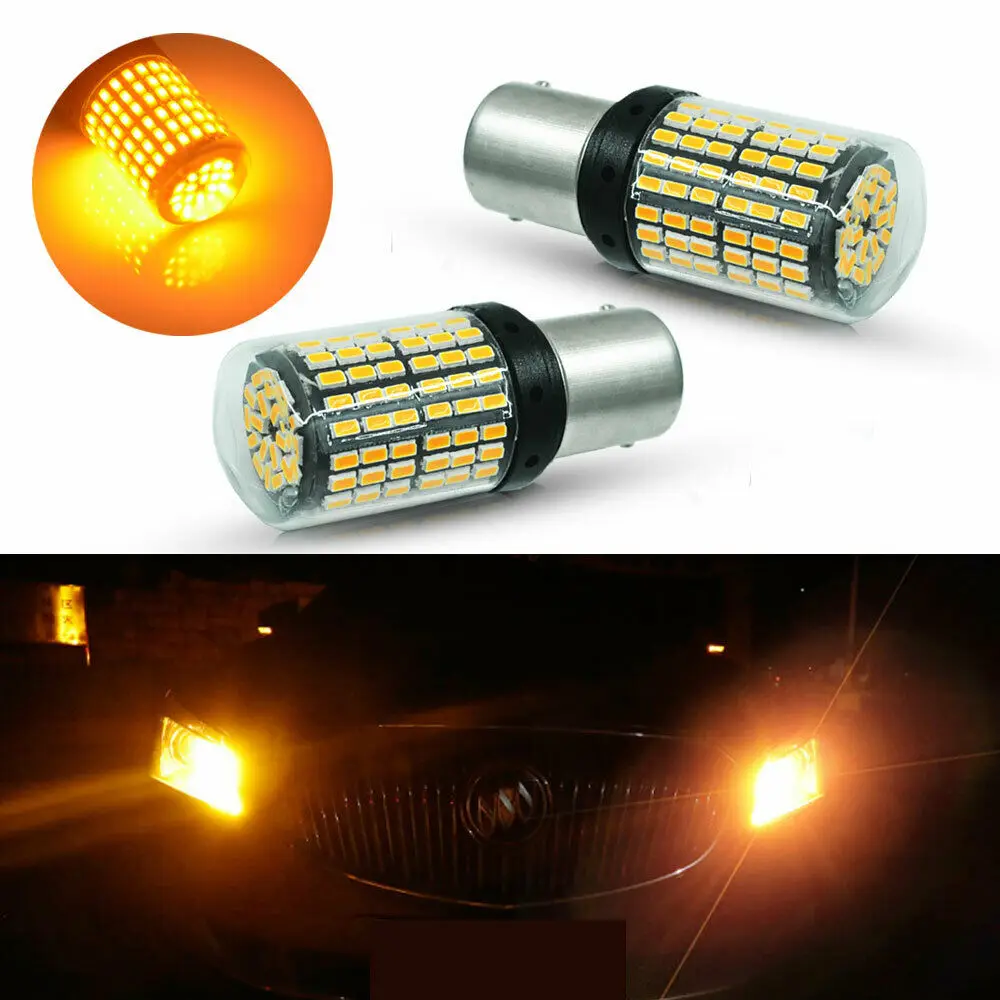 

2x Canbus Error Free Extreme Bright Amber Yellow 1156 BA15S 144-SMD LED Replace Bulbs For Front Or Rear Turn Signal Lights Lamps